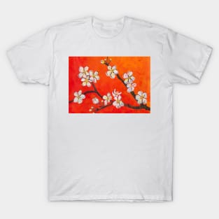 Blossoming Tree Branch With White Flowers Painting T-Shirt